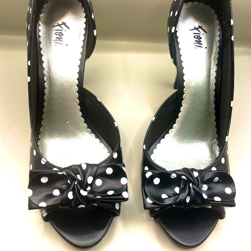 FIONI Open Toe Heels Black with White Polka Dots